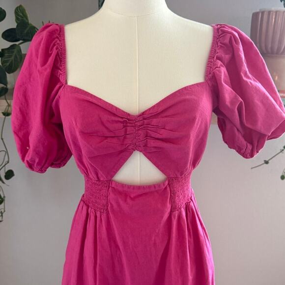 Sachin & Babi Cutout Puff Sleeve Midi Dress Pink Orange Tie Dye Cotton Size 4 - Picture 3 of 10